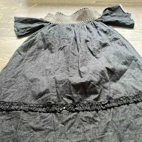 🔥maje🔥 | Black jean wash off the shoulder dress with  pink embroidery - Picture 10 of 10